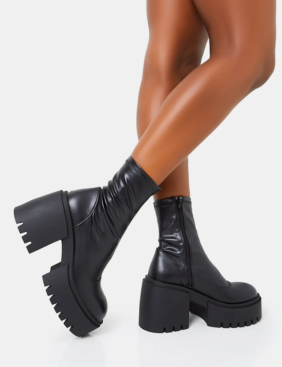Shop Demeter Black Pu Chunky Heeled Platform Ankle Boots Chunky Boots | Ankle Boots