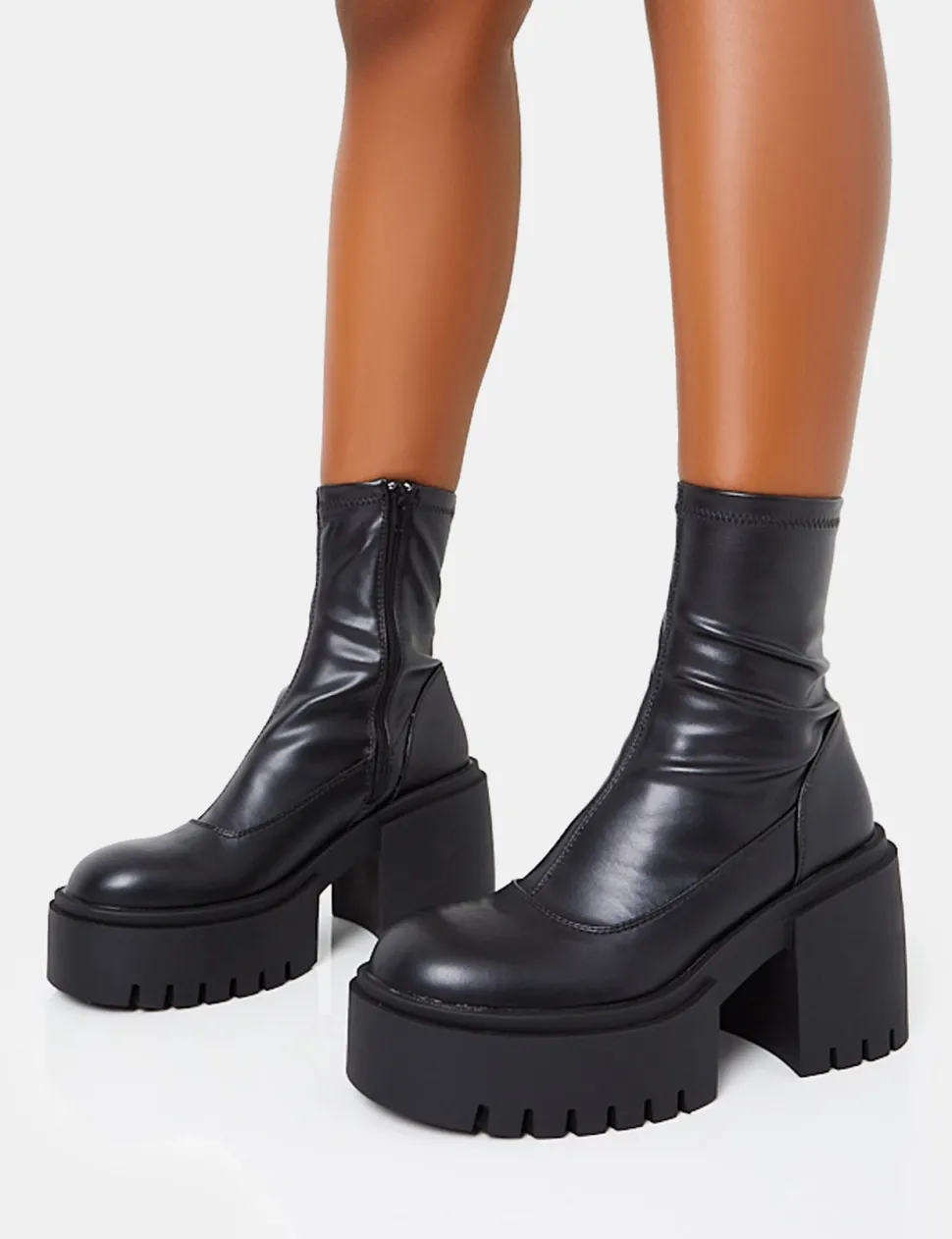 Shop Demeter Black Pu Chunky Heeled Platform Ankle Boots Chunky Boots | Ankle Boots
