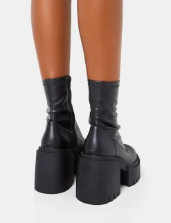 Shop Demeter Black Pu Chunky Heeled Platform Ankle Boots Chunky Boots | Ankle Boots