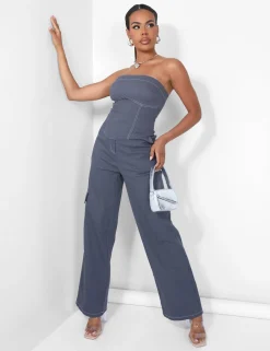 Best Denim Contrast Stitch Cargo Jeans Sculpt & Leisure | Kaiia The Label