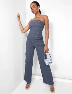 Best Denim Contrast Stitch Cargo Jeans Sculpt & Leisure | Kaiia The Label