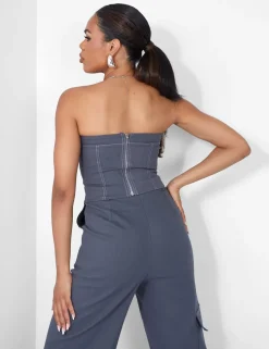 Best Denim Contrast Stitch Cargo Jeans Sculpt & Leisure | Kaiia The Label