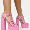 Cheap Denver Baby Woven Double Platform Sandal Heels Pink Heels | Block Heels