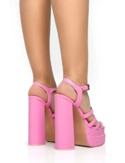 Cheap Denver Baby Woven Double Platform Sandal Heels Pink Heels | Block Heels