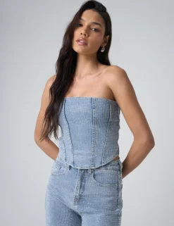 Cheap Diamante Denim Corset Co-ords | Tops