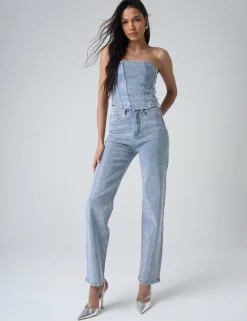 Cheap Diamante Denim Corset Co-ords | Tops