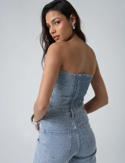Cheap Diamante Denim Corset Co-ords | Tops