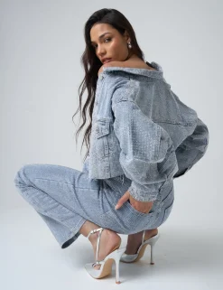 Cheap Diamante Denim Cropped Jacket Outerwear & Jackets | Co-ords