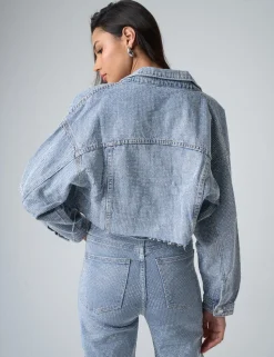 Cheap Diamante Denim Cropped Jacket Outerwear & Jackets | Co-ords