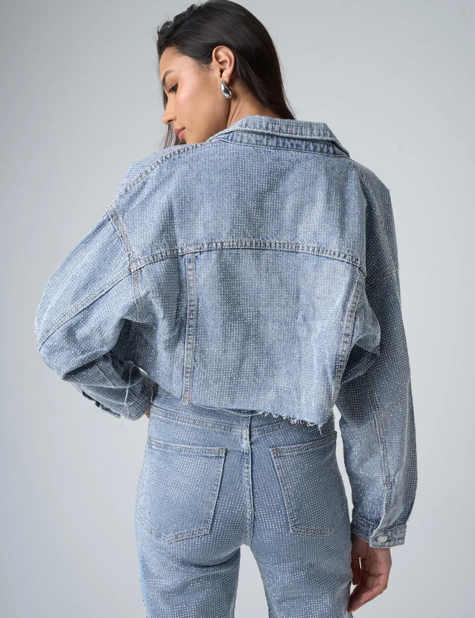 Cheap Diamante Denim Cropped Jacket Outerwear & Jackets | Co-ords