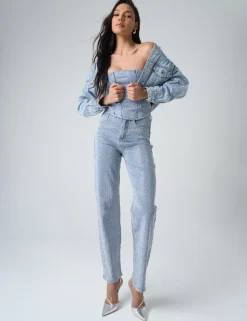 Cheap Diamante Denim Cropped Jacket Outerwear & Jackets | Co-ords