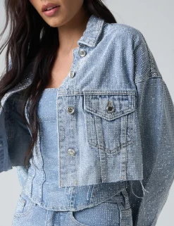 Cheap Diamante Denim Cropped Jacket Outerwear & Jackets | Co-ords