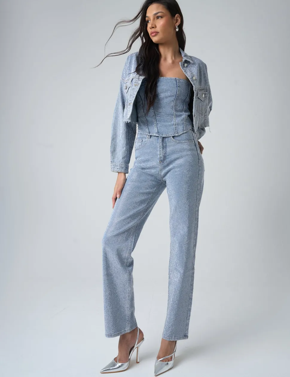 Cheap Diamante Denim Cropped Jacket Outerwear & Jackets | Co-ords