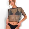 Clearance Diamante Mesh T-shirt Tops