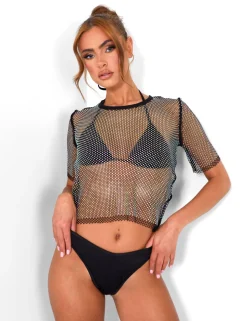 Clearance Diamante Mesh T-shirt Tops