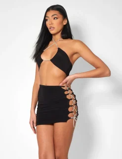 Store Diamante Rope Slinky Mini Skirt Sculpt & Leisure | Kaiia The Label