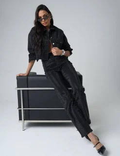 Store Diamante Straight Fit High Rise Denim Jeans Co-ords | Trousers