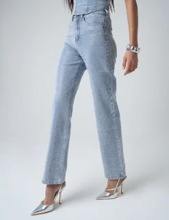Outlet Diamante Straight Fit High Rise Denim Jeans Co-ords | Trousers