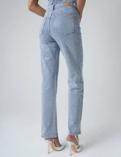 Outlet Diamante Straight Fit High Rise Denim Jeans Co-ords | Trousers