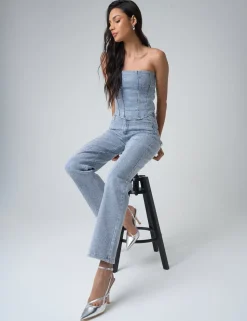 Outlet Diamante Straight Fit High Rise Denim Jeans Co-ords | Trousers