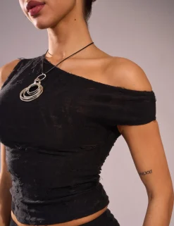 Hot Distressed Off Shoulder Top Co-ords | Tops