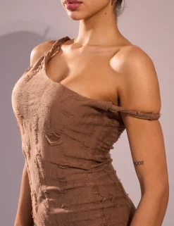 Hot Distressed Twisted Off Shoulder Mini Dress Dresses