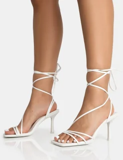 Sale Divine PU Strappy Lace Up Square Toe Mid Stiletto Heels Strappy Heels | Square Toe Heels