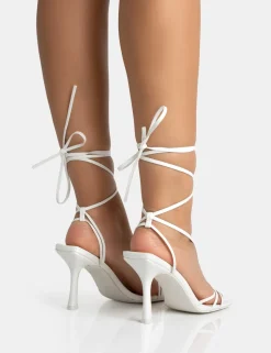 Sale Divine PU Strappy Lace Up Square Toe Mid Stiletto Heels Strappy Heels | Square Toe Heels