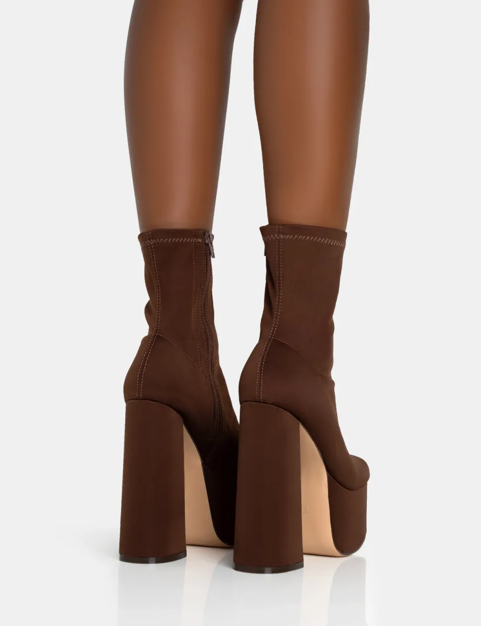 Sale Dominate Chocolate Nylon Platform Rounded Block Heeled Ankle Boots Square Toe Heels | Block Heels