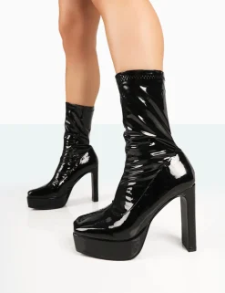 Hot Domini Patent Platform Ankle Slim Heeled Boots Heeled Boots | Ankle Boots