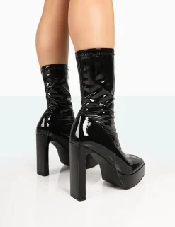 Hot Domini Patent Platform Ankle Slim Heeled Boots Heeled Boots | Ankle Boots