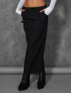 Best DRAWSTRING WAIST CARGO LONGLINE MIDI SKIRT BLACK Sculpt & Leisure | Kaiia The Label