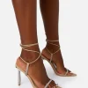 New Dream Nude Pu Strappy Diamante Heel Detail Pointed Toe Stilettos Strappy Heels | Diamante Heels