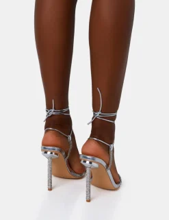 Hot Dream Mirror Strappy Diamante Heel Detail Pointed Toe Stiletto Strappy Heels | Diamante Heels