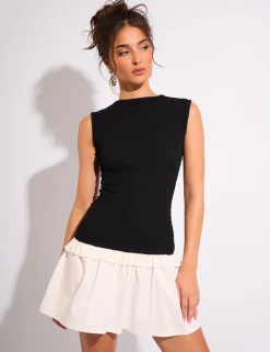 Flash Sale Dropped Waist Contrast Bubble Hem Mini Dress Black & White Dresses