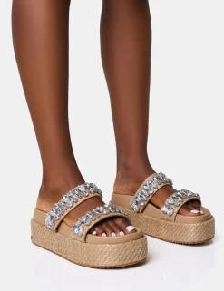 Sale Duchess Natural Raffia Double Strap Platform Slider Sandals Back In Stock | Flats