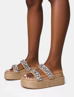 Sale Duchess Natural Raffia Double Strap Platform Slider Sandals Back In Stock | Flats