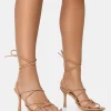 Best Sale Duet Nude Knot Strappy Lace Up Square Toe Mid Heels Square Toe Heels | Lace Up Heels