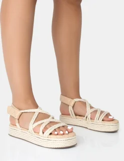 Shop Duffy Wide Fit Ecru Rope Flat Dad Sandals Wide Fit Flats | Flats