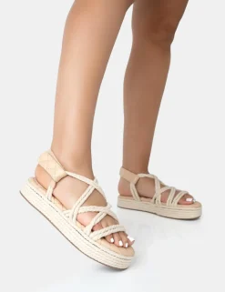 Shop Duffy Wide Fit Ecru Rope Flat Dad Sandals Wide Fit Flats | Flats