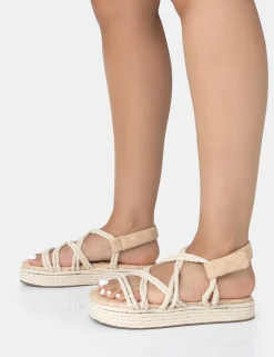 Shop Duffy Wide Fit Ecru Rope Flat Dad Sandals Wide Fit Flats | Flats