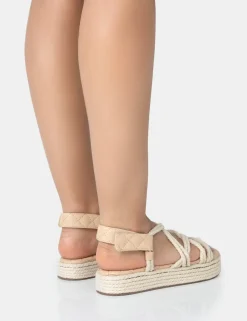 Shop Duffy Wide Fit Ecru Rope Flat Dad Sandals Wide Fit Flats | Flats