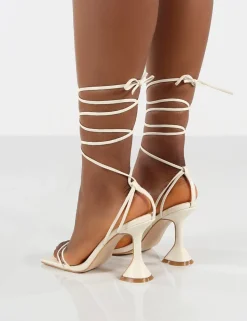 Hot Dymond Off Lace Up Square Toe Cake Stand Heels 4" Heels | Barely There Heels