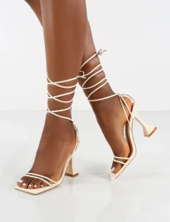 Hot Dymond Off Lace Up Square Toe Cake Stand Heels 4