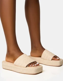 Discount Eclipse Natural Raffia Platform Sandals Flats