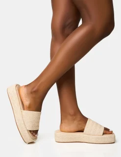 Discount Eclipse Natural Raffia Platform Sandals Flats