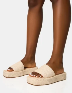 Discount Eclipse Natural Raffia Platform Sandals Flats