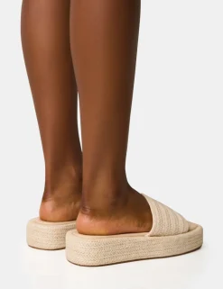 Discount Eclipse Natural Raffia Platform Sandals Flats