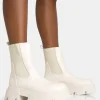 Clearance Edgy Cream Pu Elasticated Ankle Rounded Chunky Sole Ankle Boots Chunky Boots | Ankle Boots