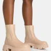 Outlet Edgy Taupe Pu Elasticated Ankle Rounded Chunky Sole Ankle Boots Chunky Boots | Ankle Boots